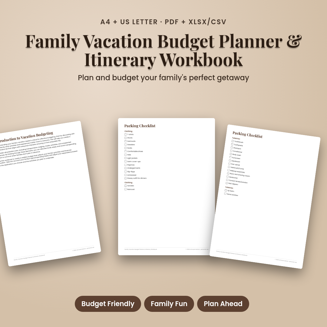 Family Vacation Budget Planner &amp; Itinerary Workbook