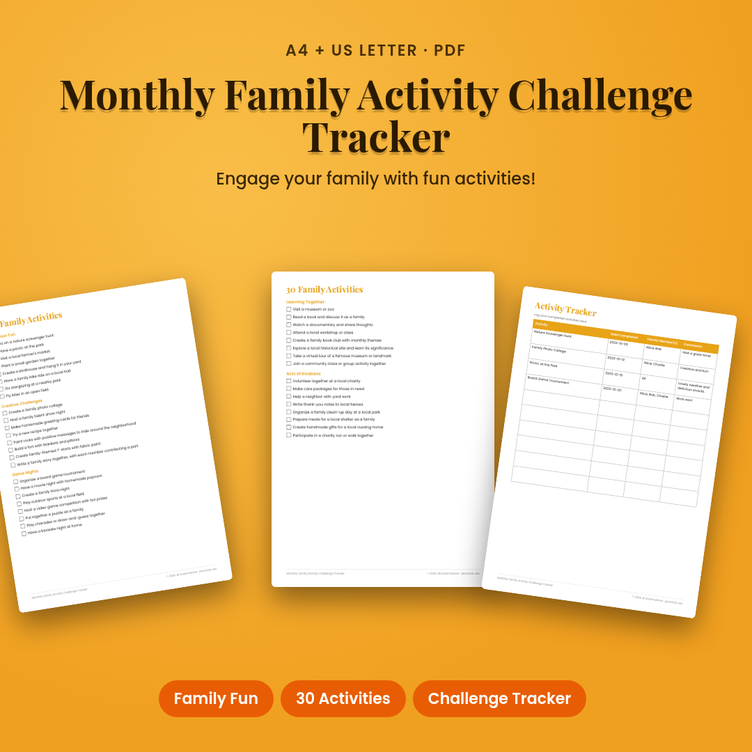Monthly Family Activity Challenge Tracker