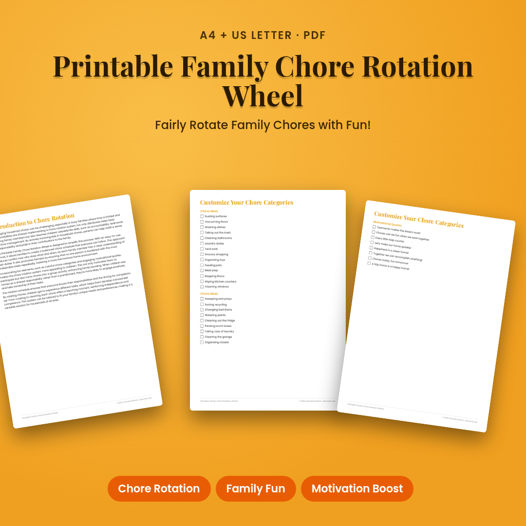 Printable Family Chore Rotation Wheel
