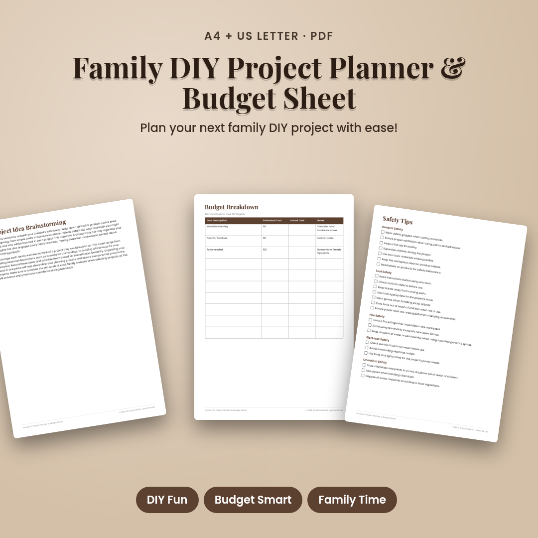 Family DIY Project Planner & Budget Sheet