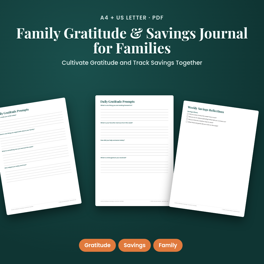 Family Gratitude & Savings Journal for Families