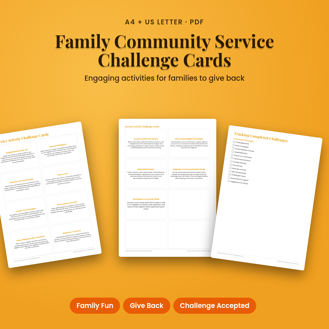 Family Community Service Challenge Cards