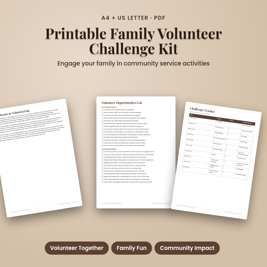 Printable Family Volunteer Challenge Kit