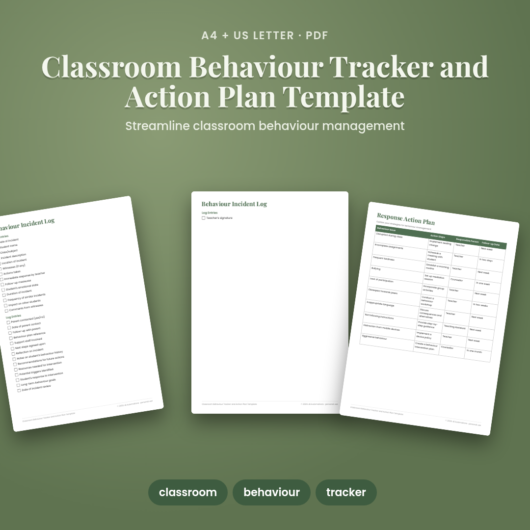 Classroom Behaviour Tracker and Action Plan Template
