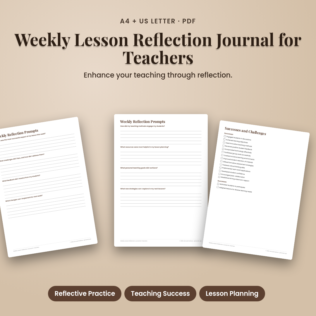 Weekly Lesson Reflection Journal for Teachers