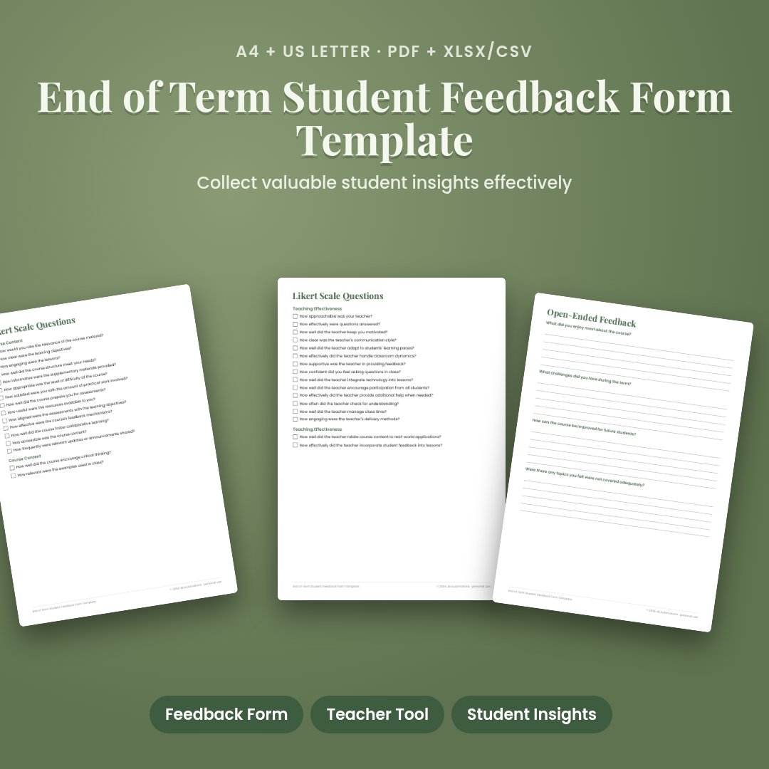 End of Term Student Feedback Form Template