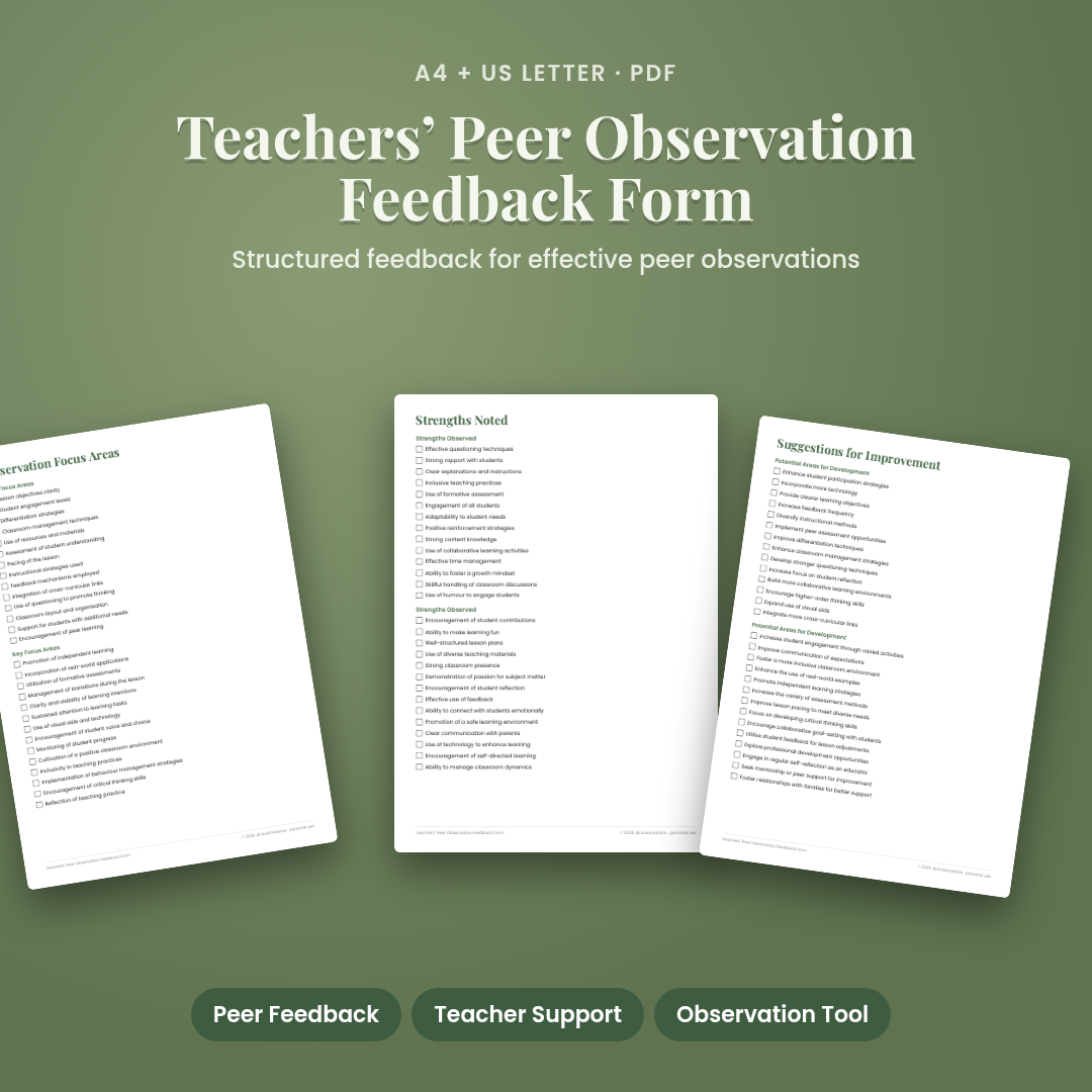 Teachers’ Peer Observation Feedback Form