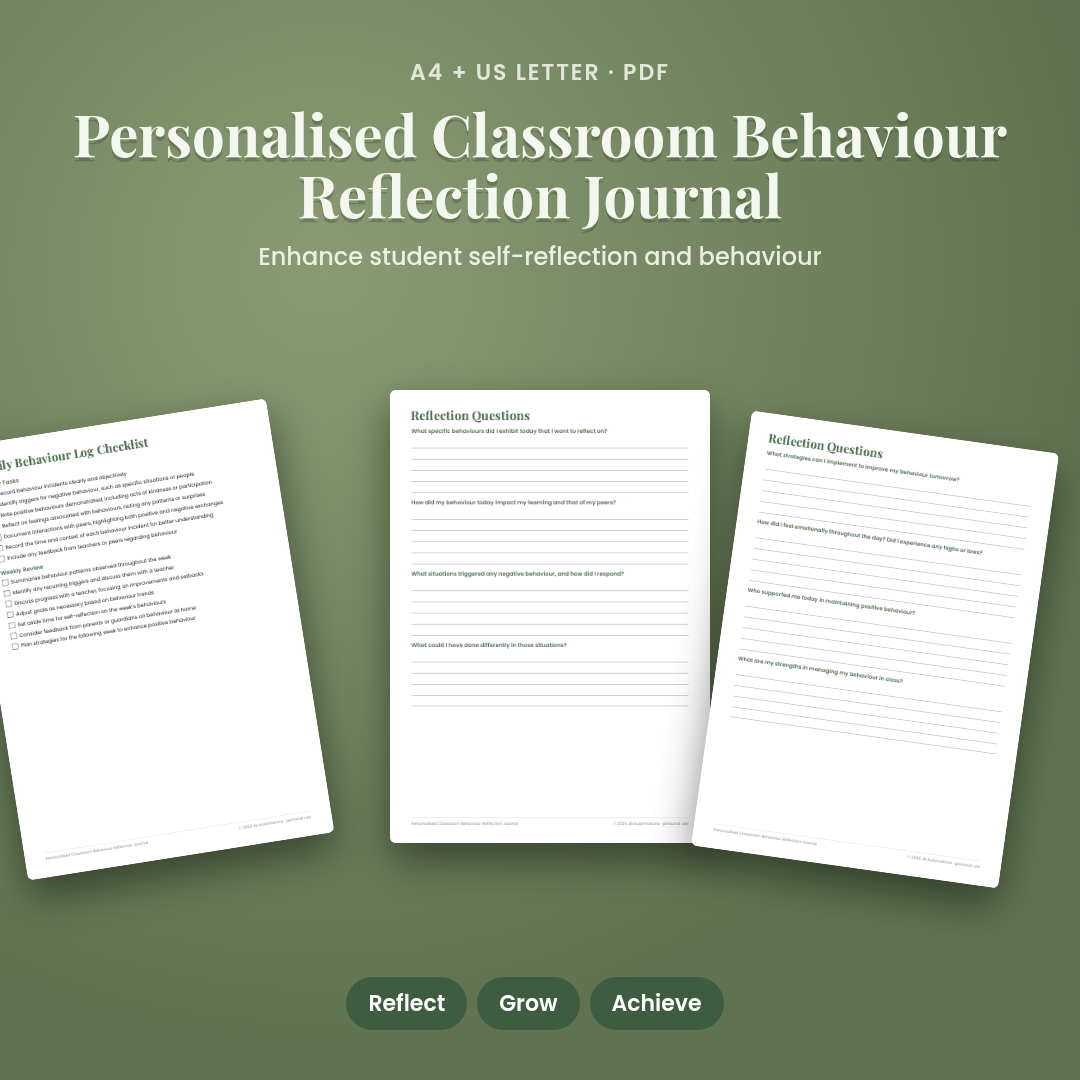 Personalised Classroom Behaviour Reflection Journal