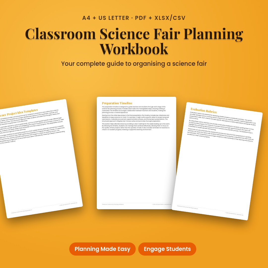 Classroom Science Fair Planning Workbook