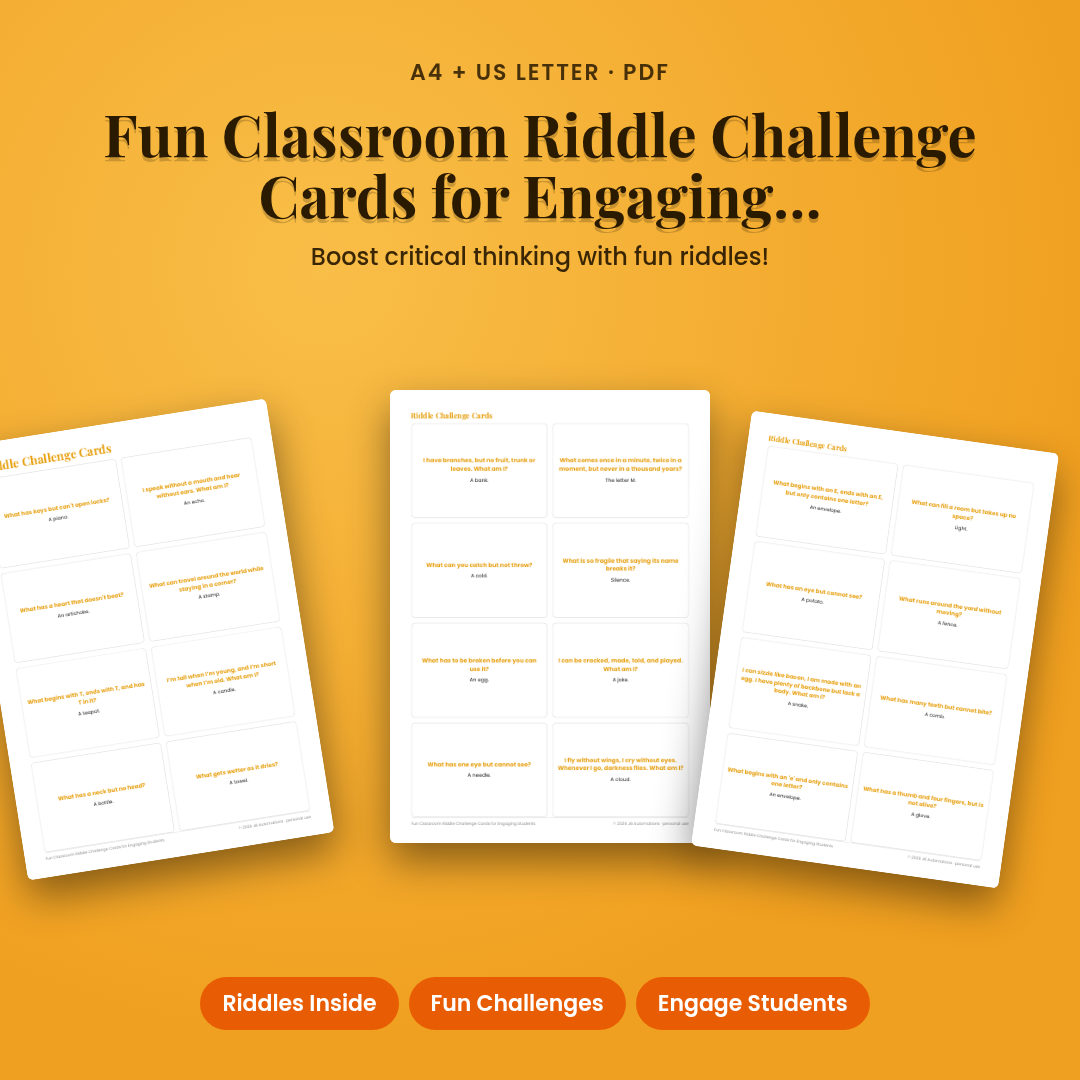 Fun Classroom Riddle Challenge Cards for Engaging Students