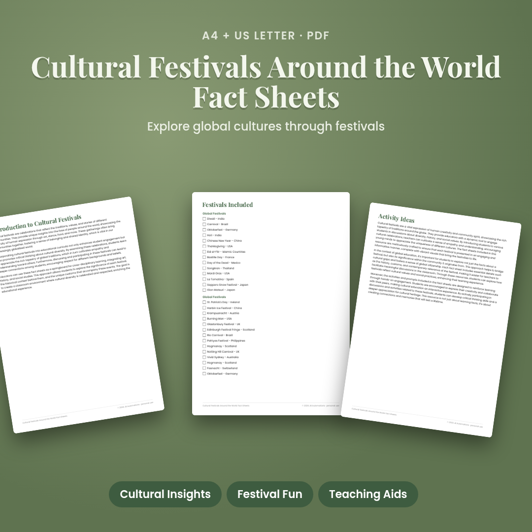 Cultural Festivals Around the World Fact Sheets