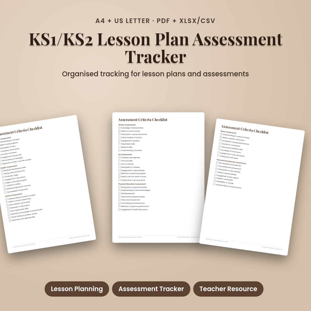 KS1/KS2 Lesson Plan Assessment Tracker