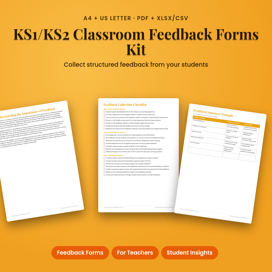 KS1/KS2 Classroom Feedback Forms Kit