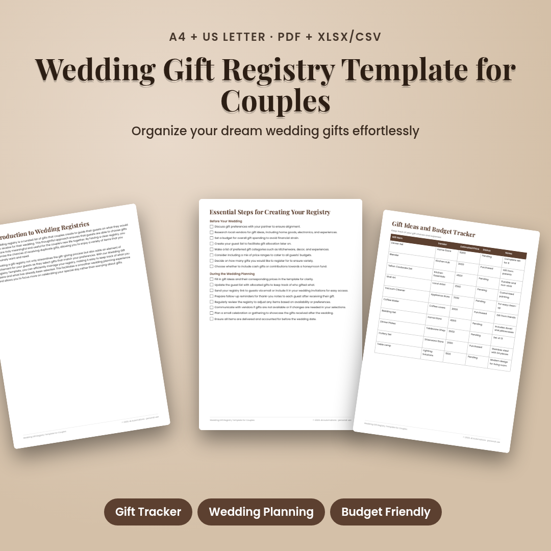 Wedding Gift Registry Template for Couples