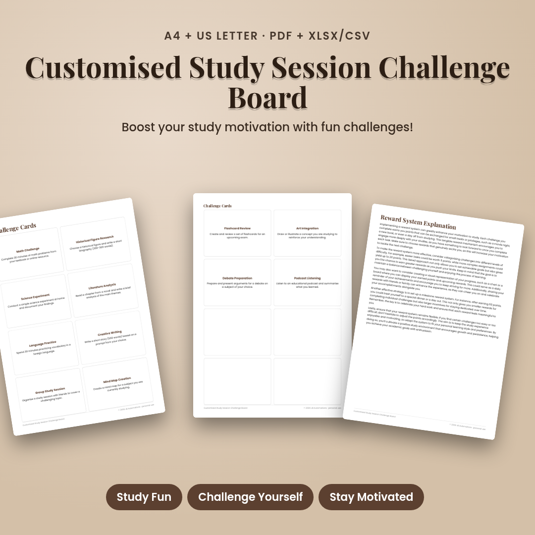 Customised Study Session Challenge Board