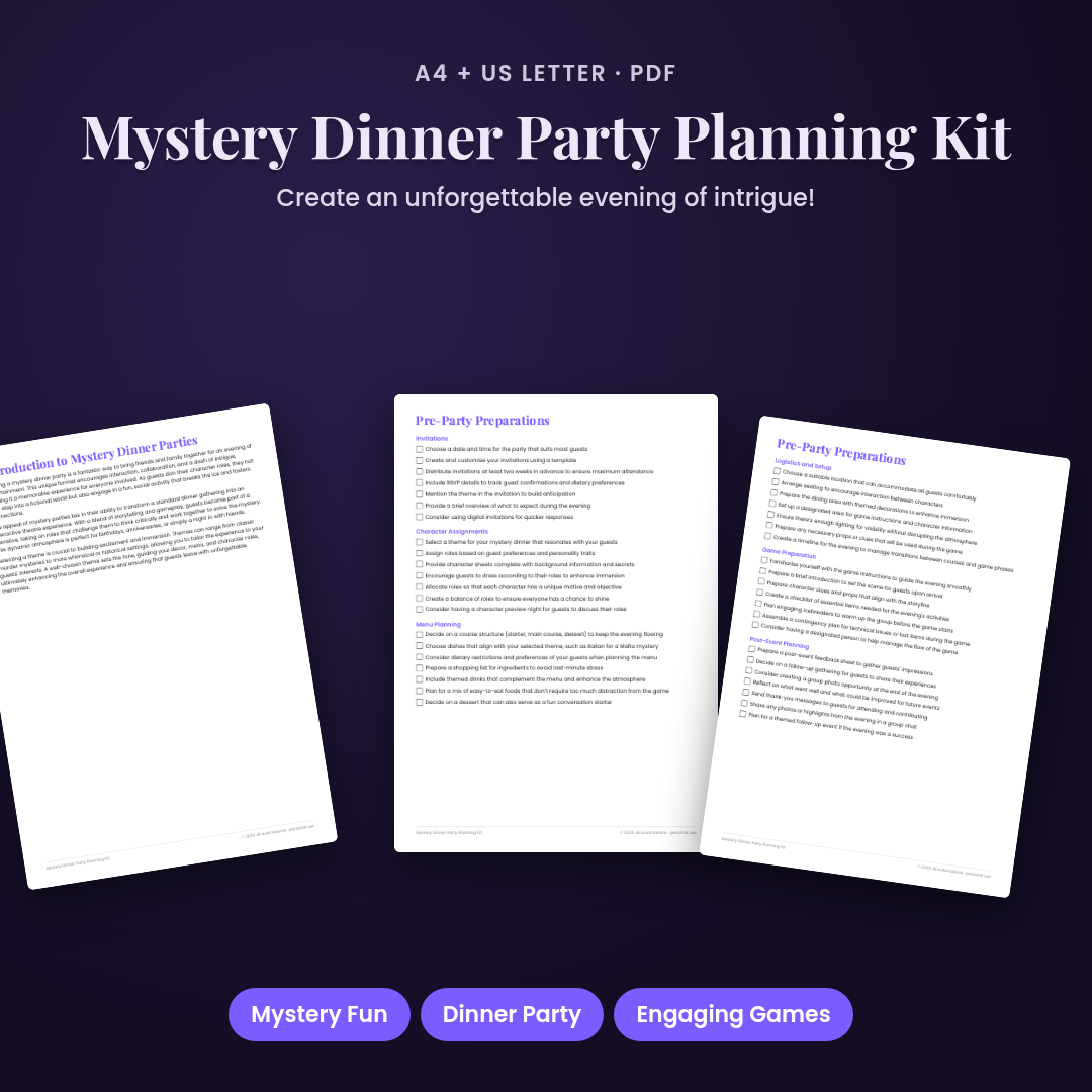 Mystery Dinner Party Planning Kit