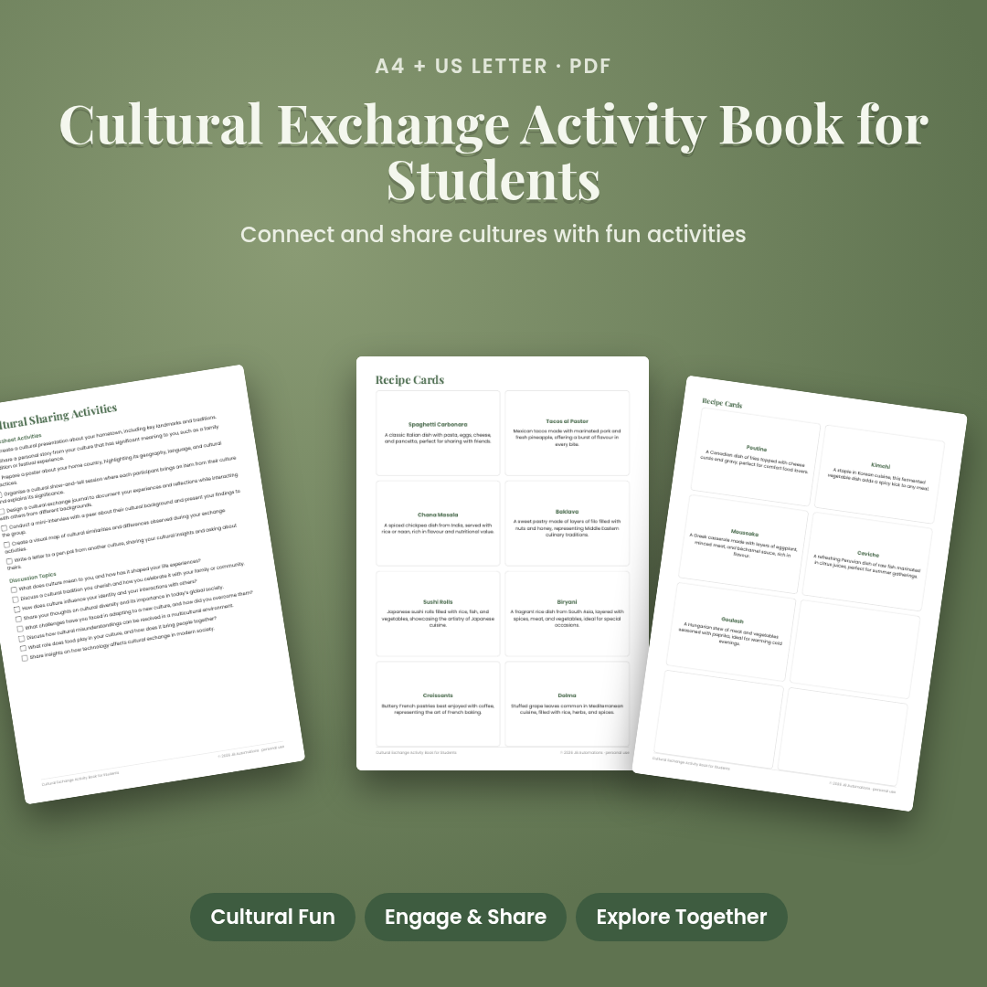 Cultural Exchange Activity Book for Students