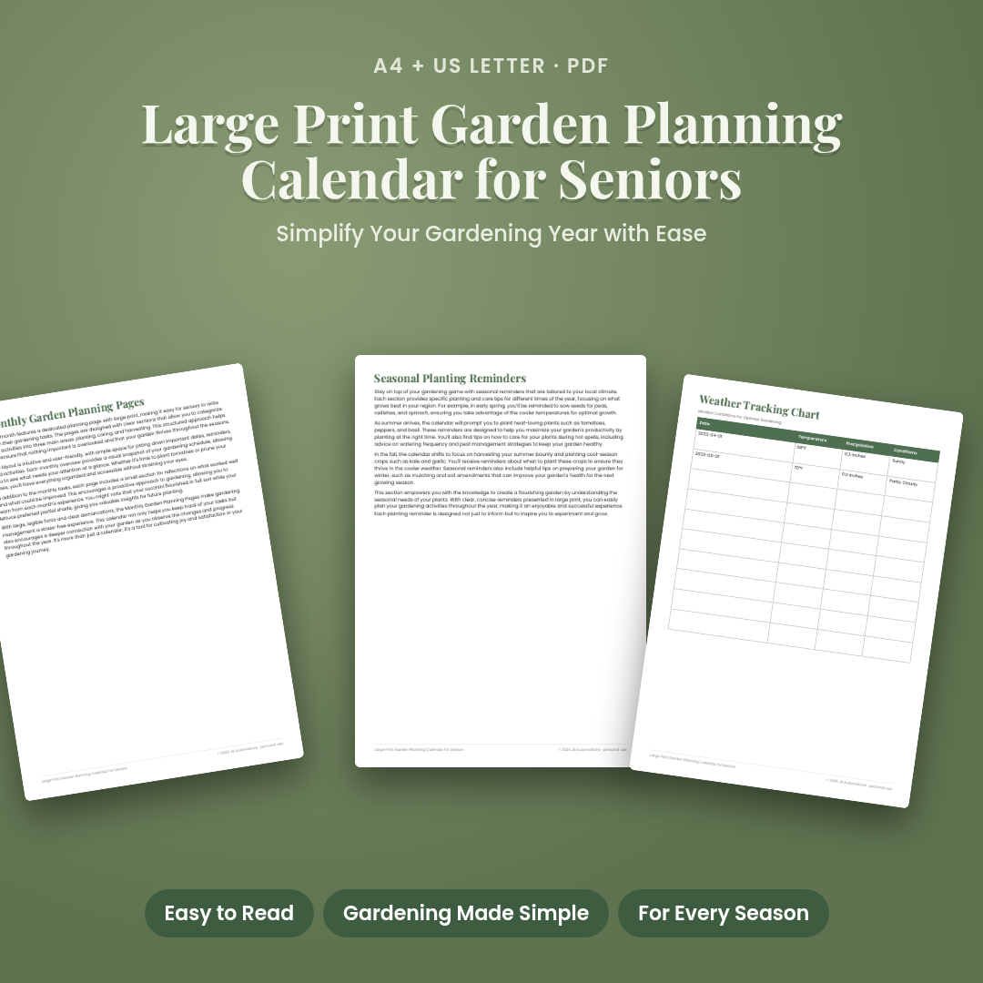 Large Print Garden Planning Calendar for Seniors