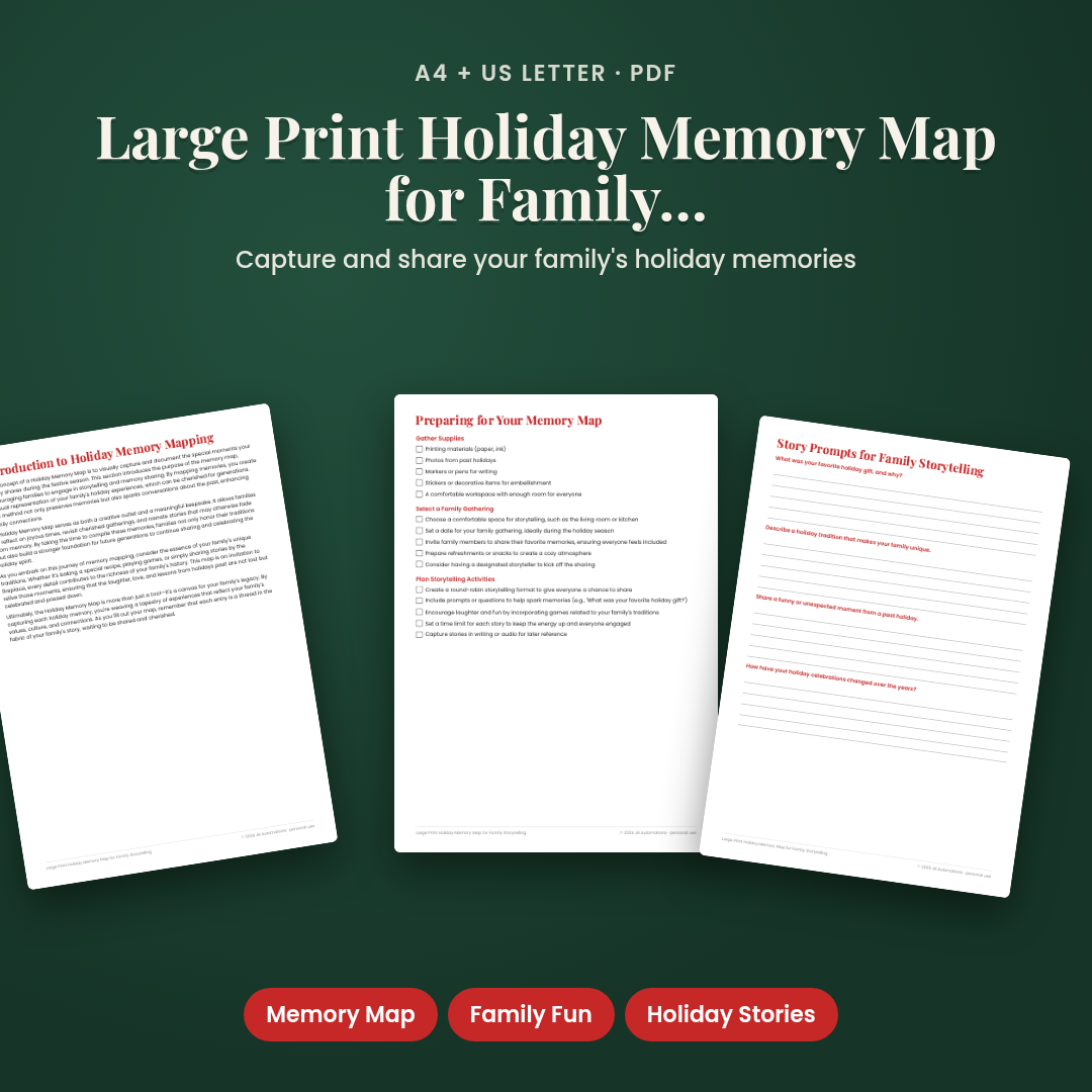 Large Print Holiday Memory Map for Family Storytelling
