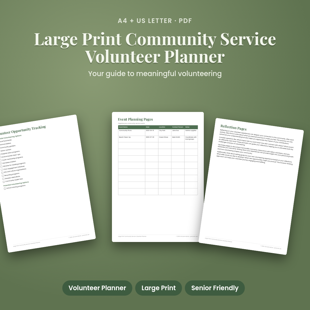 Large Print Community Service Volunteer Planner
