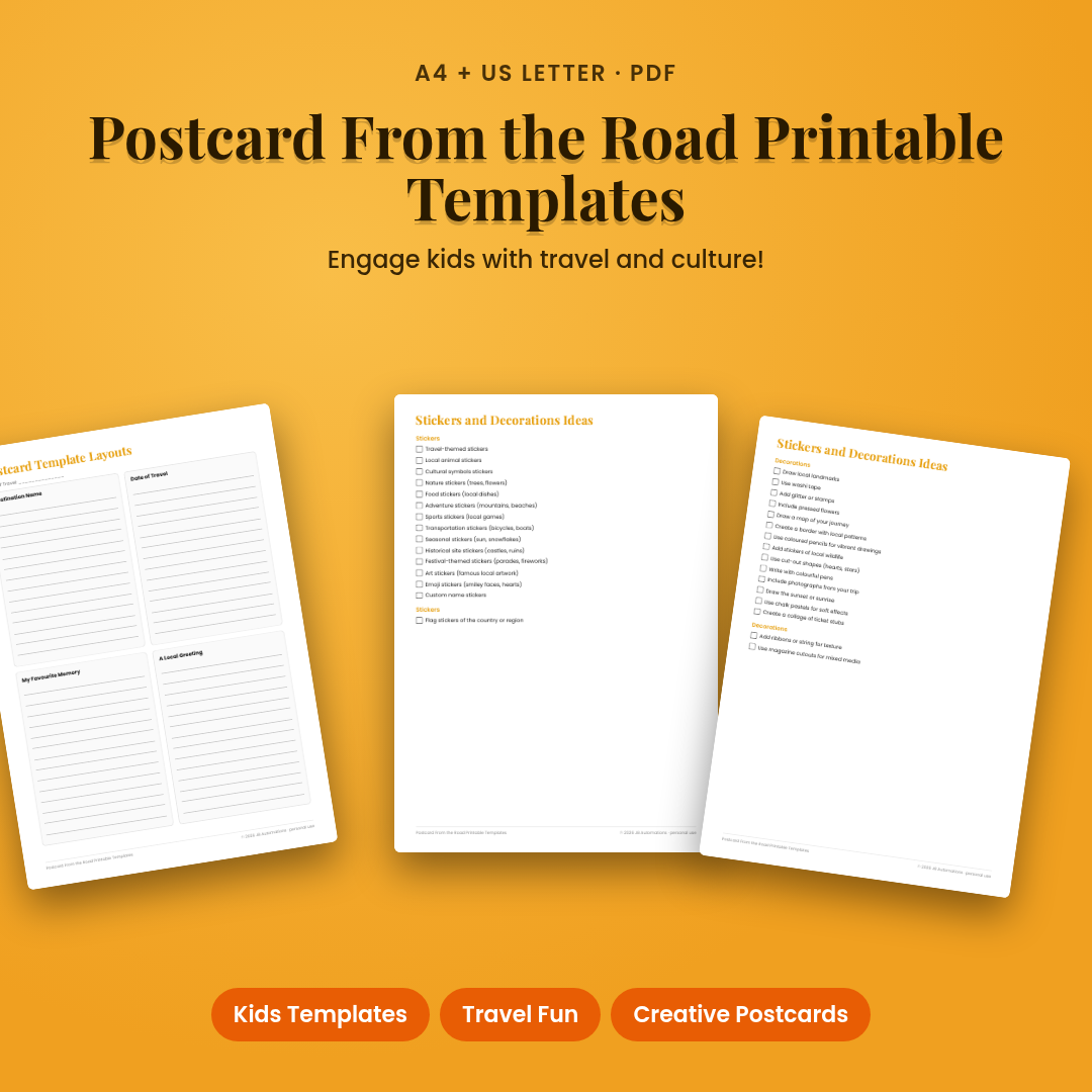 Postcard From the Road Printable Templates