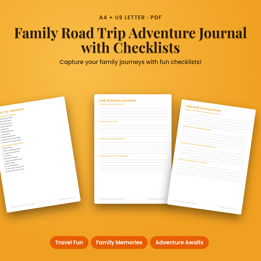 Family Road Trip Adventure Journal with Checklists