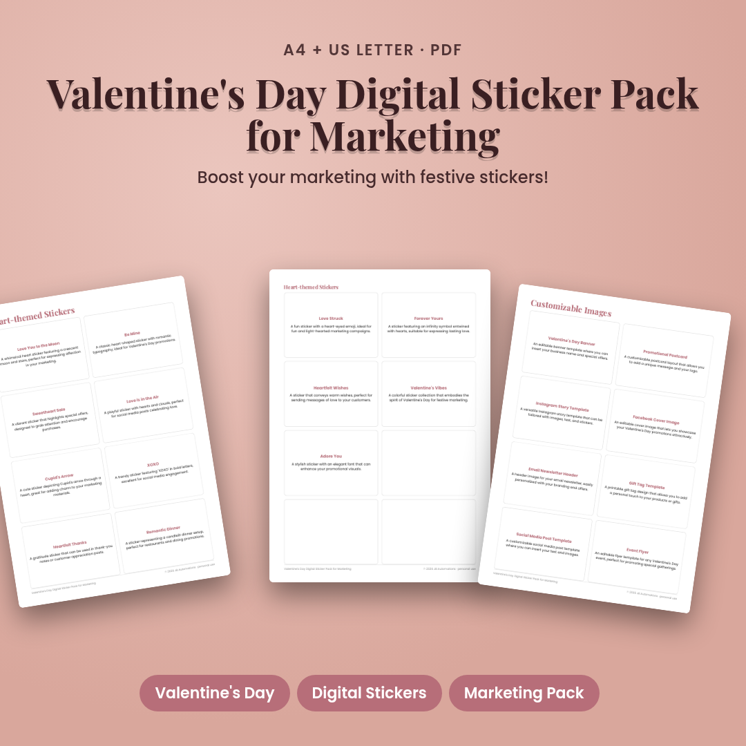 Valentine's Day Digital Sticker Pack for Marketing