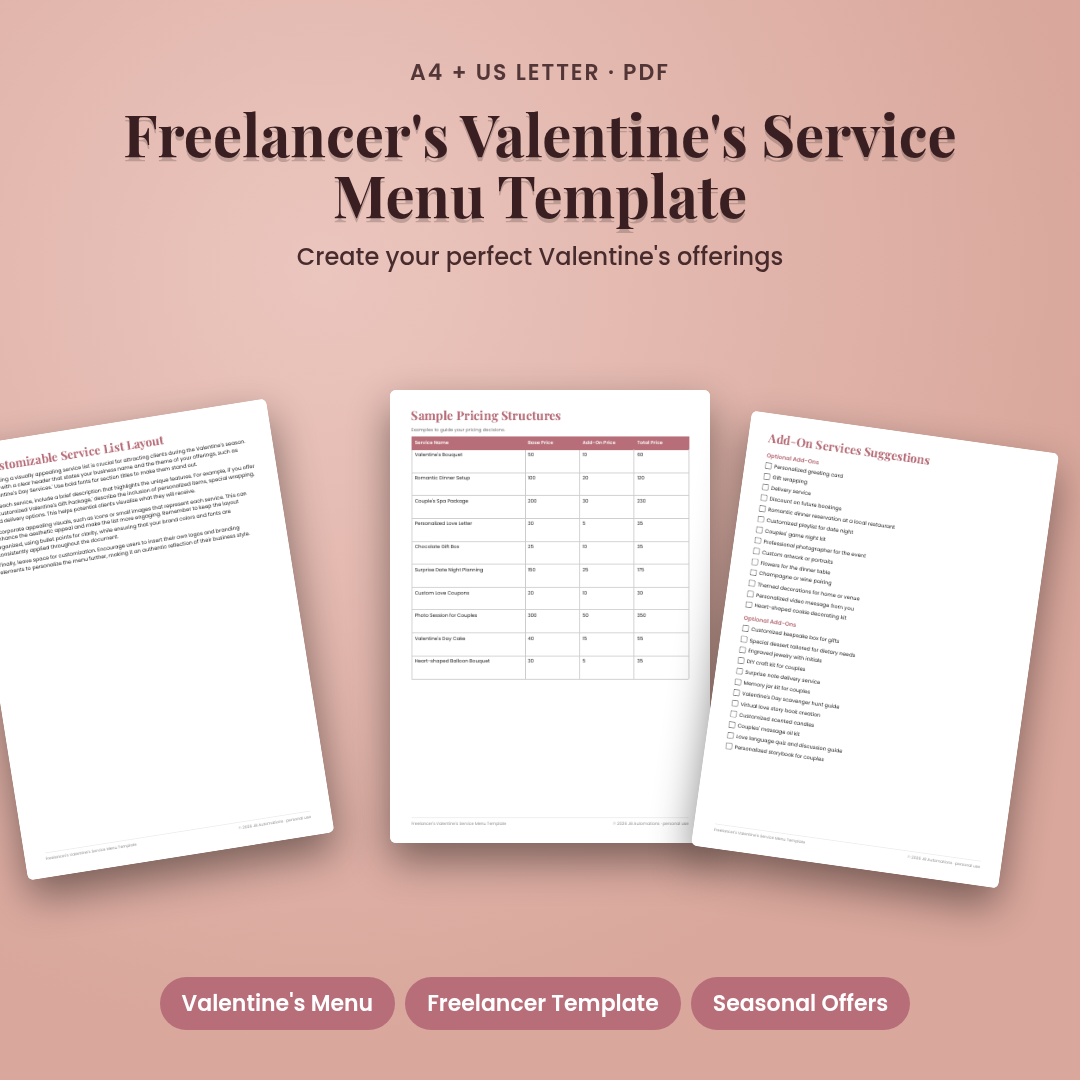 Freelancer's Valentine's Service Menu Template