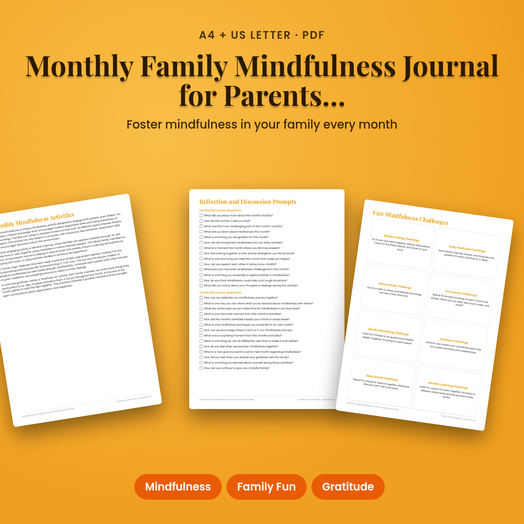 Monthly Family Mindfulness Journal for Parents and Kids