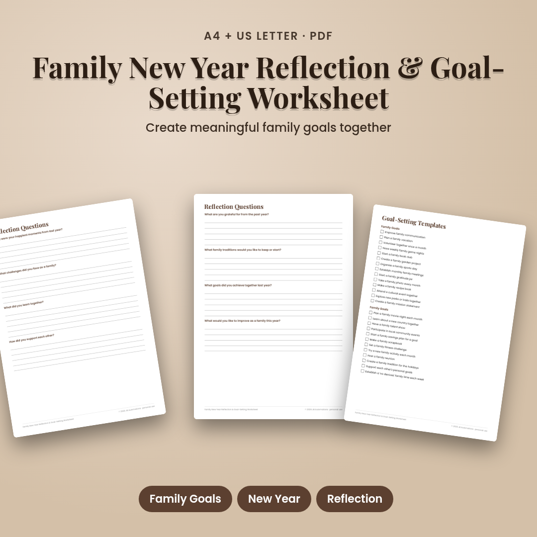 Family New Year Reflection &amp; Goal-Setting Worksheet