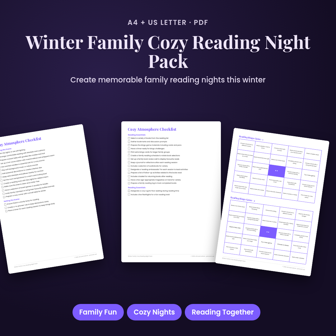 Winter Family Cozy Reading Night Pack