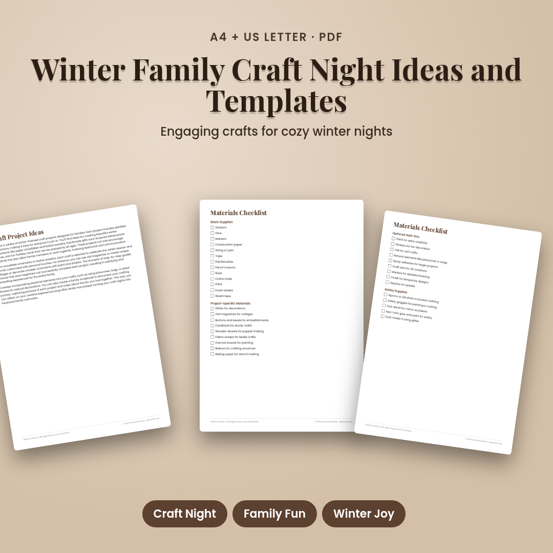 Winter Family Craft Night Ideas and Templates