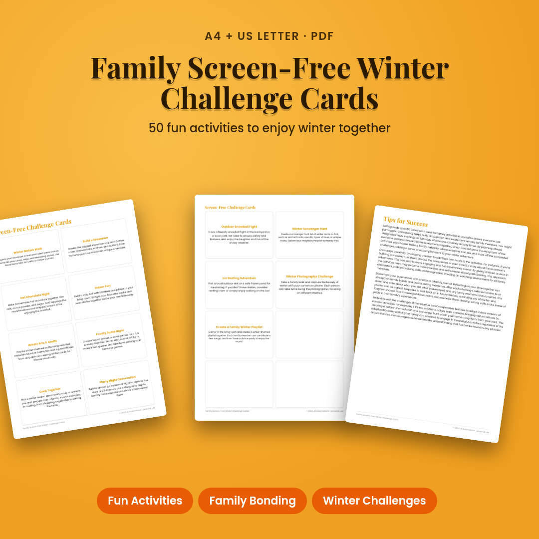 Family Screen-Free Winter Challenge Cards