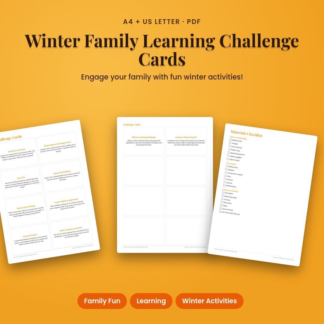 Winter Family Learning Challenge Cards