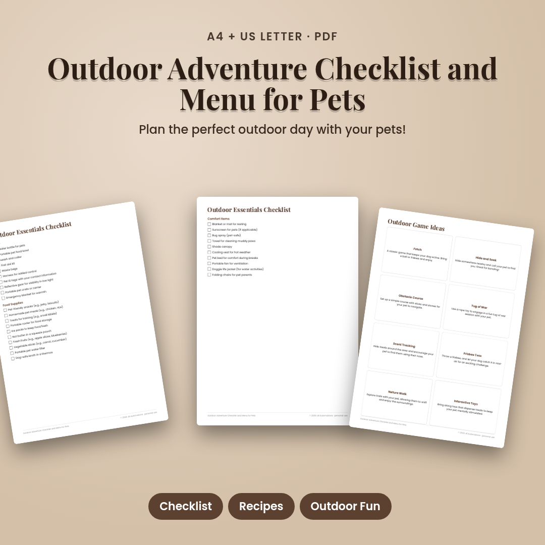 Outdoor Adventure Checklist and Menu for Pets