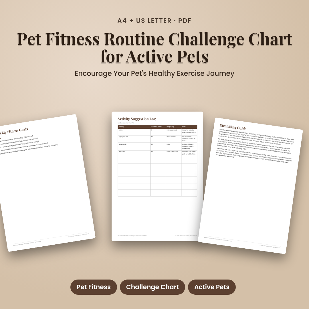 Pet Fitness Routine Challenge Chart for Active Pets
