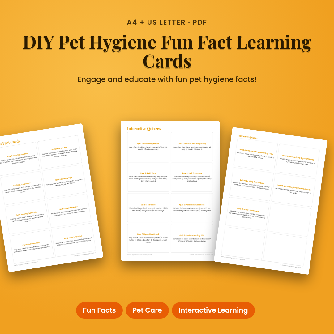 DIY Pet Hygiene Fun Fact Learning Cards