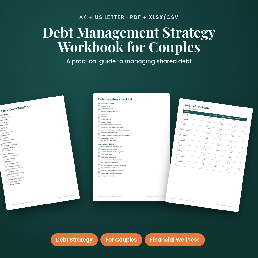 Debt Management Strategy Workbook for Couples