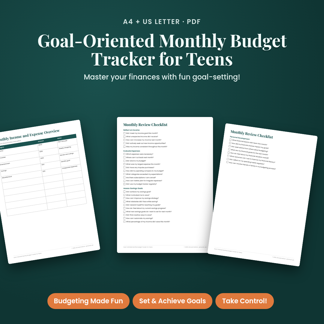 Goal-Oriented Monthly Budget Tracker for Teens