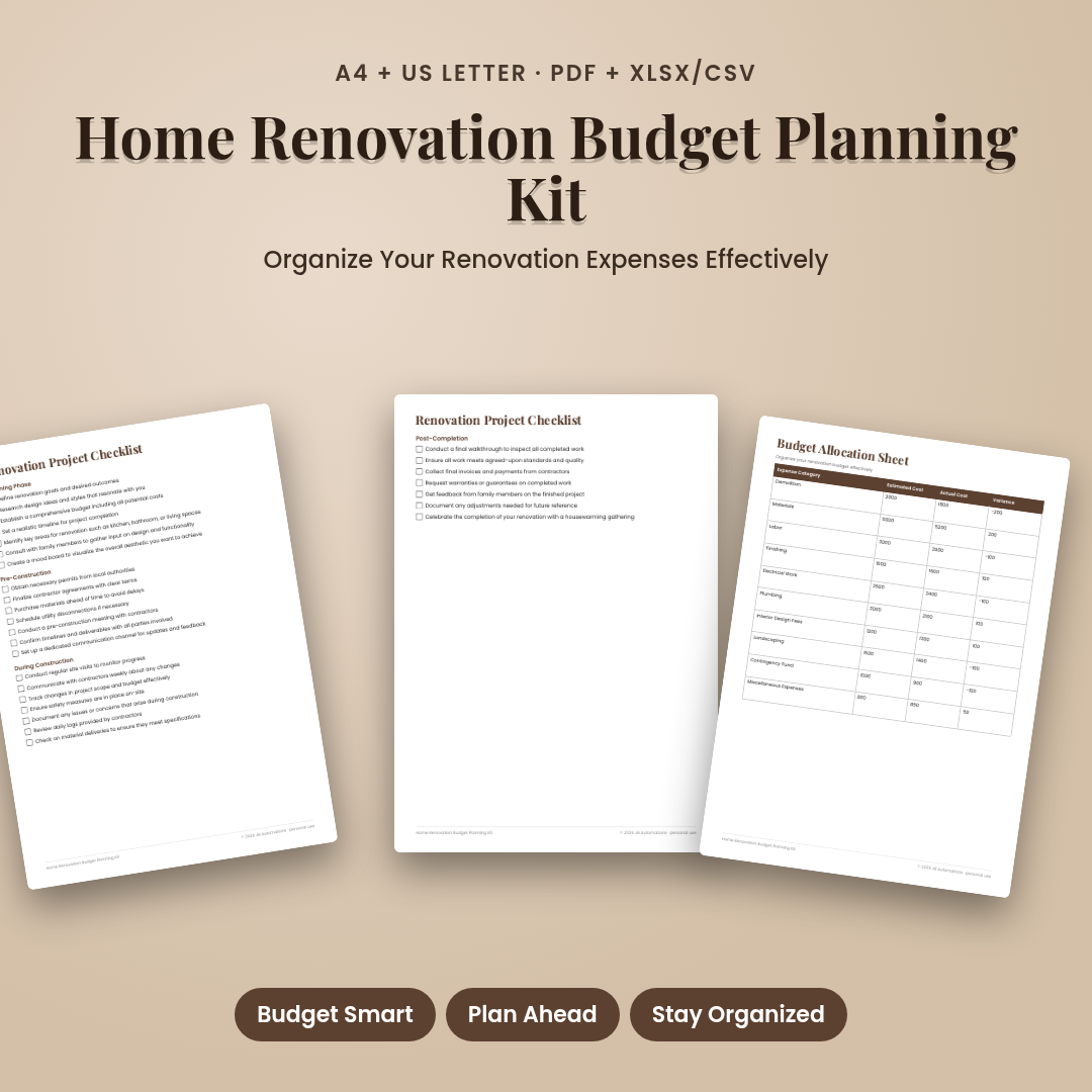 Home Renovation Budget Planning Kit