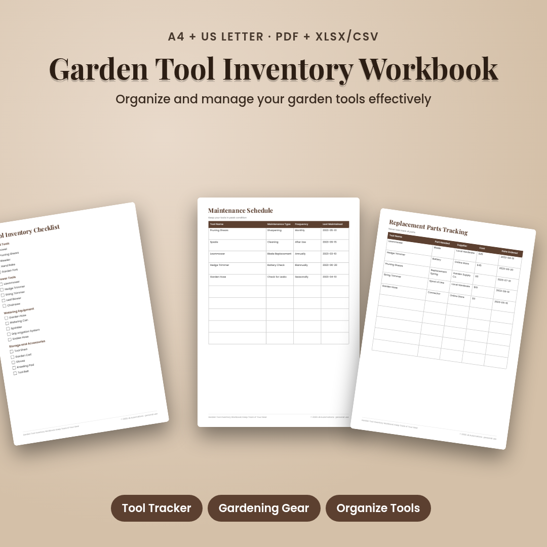 Garden Tool Inventory Workbook: Keep Track of Your Gear
