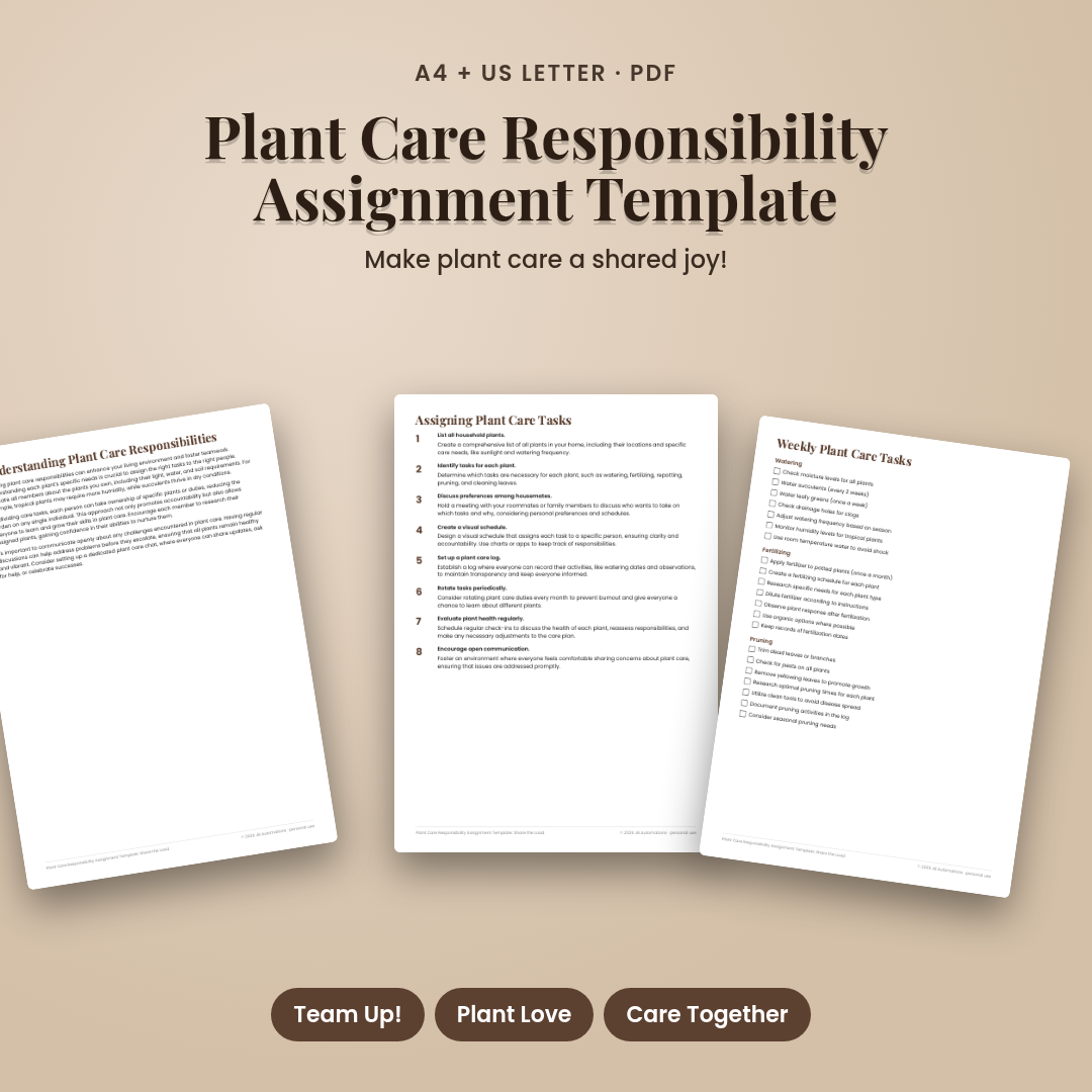 Plant Care Responsibility Assignment Template: Share the Load