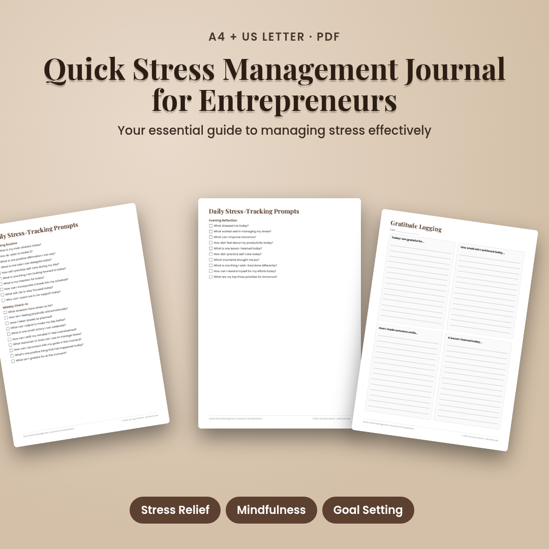 Quick Stress Management Journal for Entrepreneurs