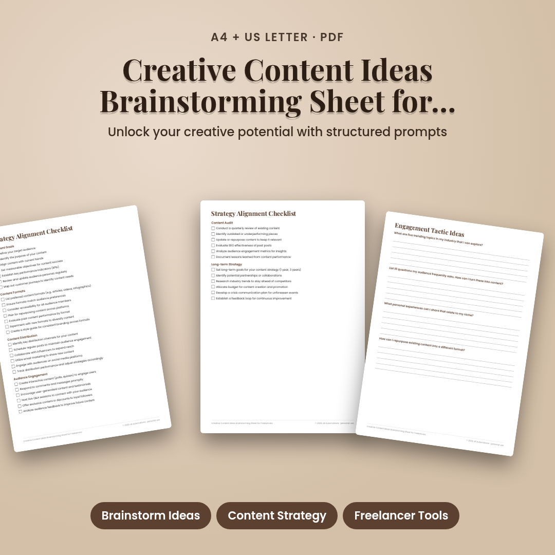 Creative Content Ideas Brainstorming Sheet for Freelancers