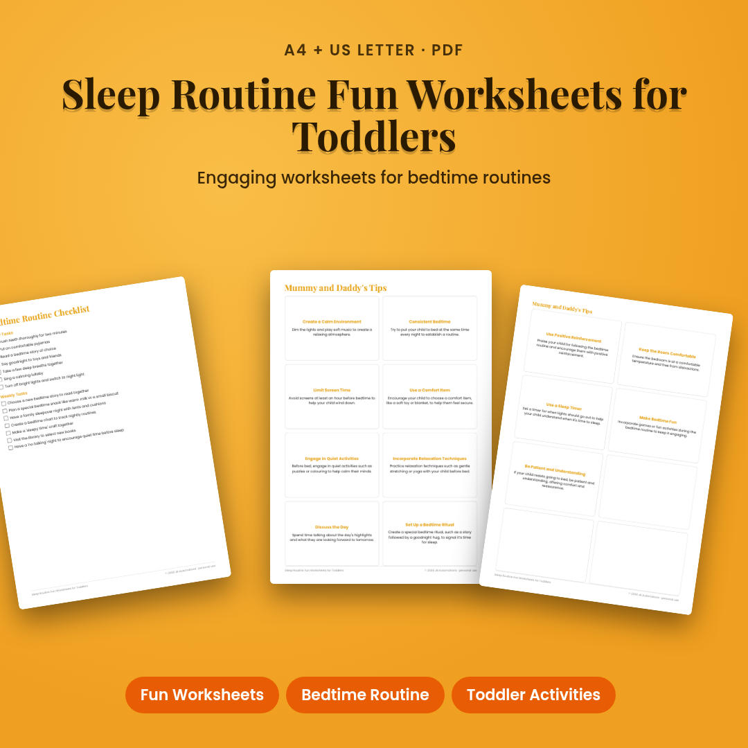 Sleep Routine Fun Worksheets for Toddlers