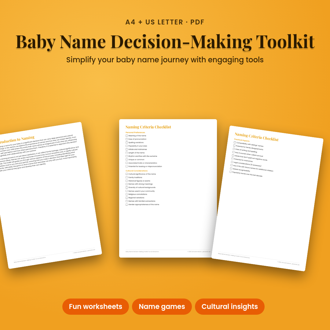 Baby Name Decision-Making Toolkit: Fun & Interactive