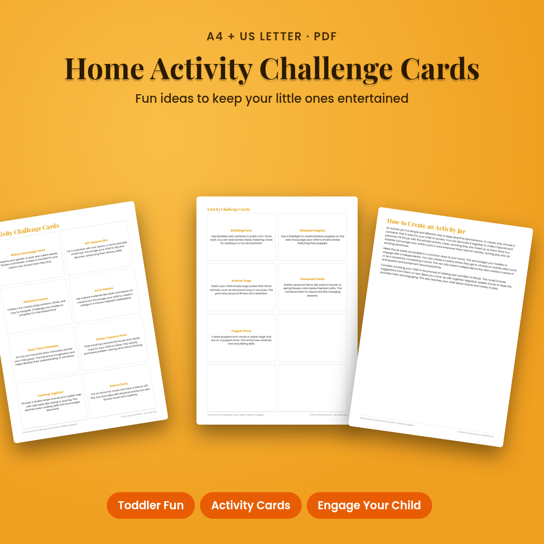 Home Activity Challenge Cards: Keep Toddlers Engaged