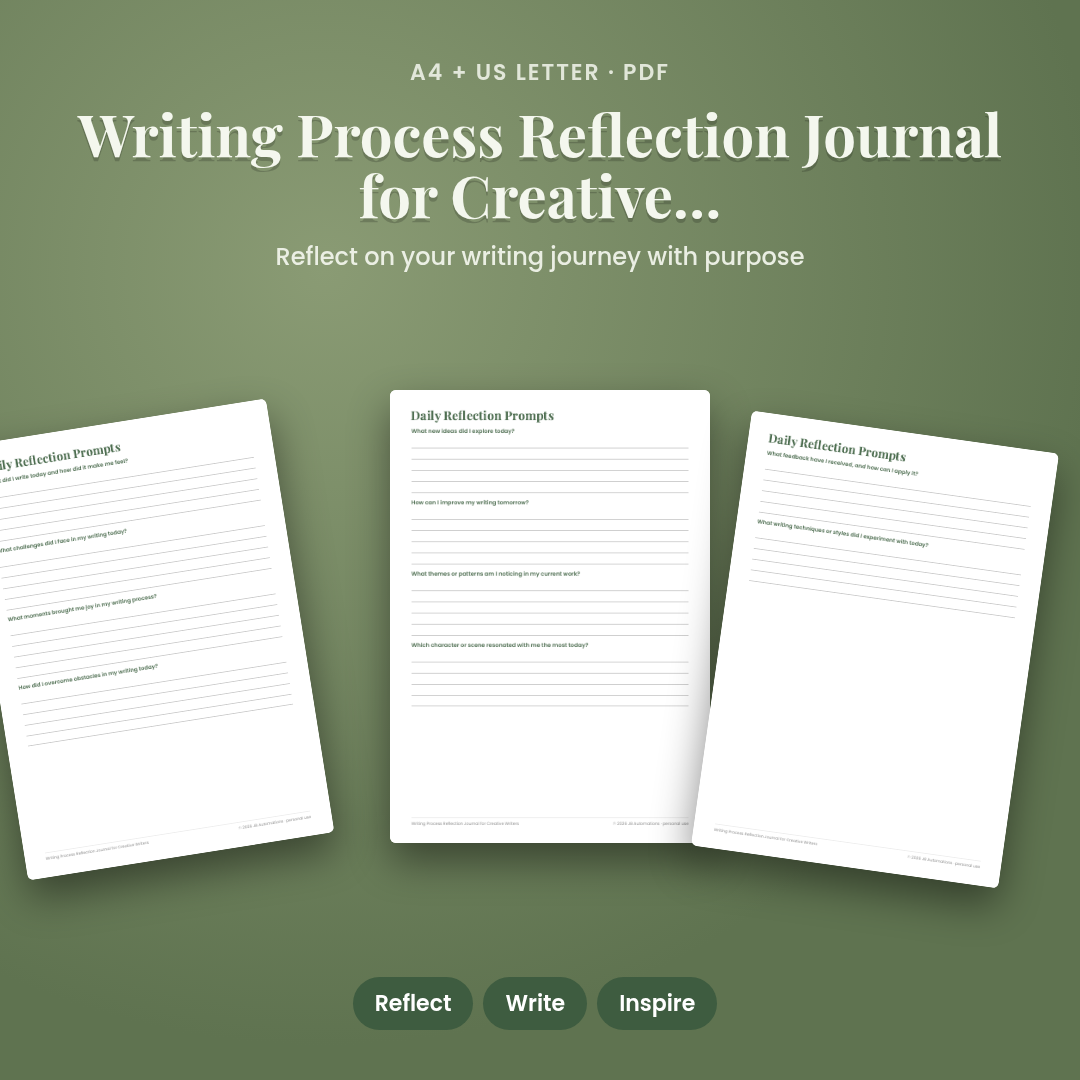 Writing Process Reflection Journal for Creative Writers