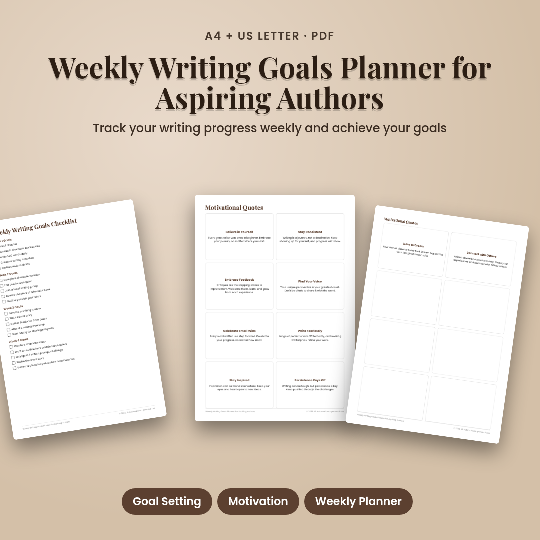 Weekly Writing Goals Planner for Aspiring Authors