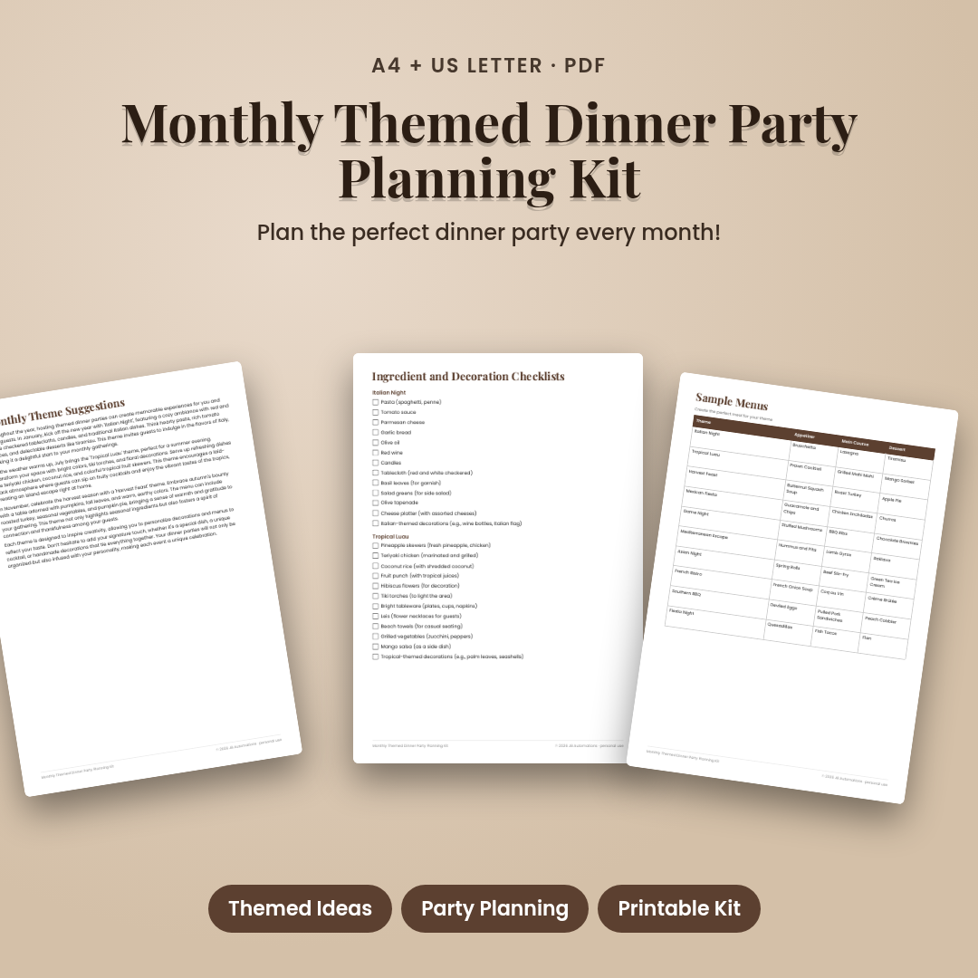 Monthly Themed Dinner Party Planning Kit